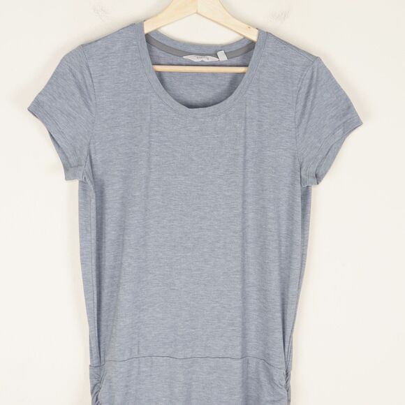 Athleta Topanga Gray Knit Tee Dress Ruched Womens Sz M Tall Style 439157 - Picture 2 of 6